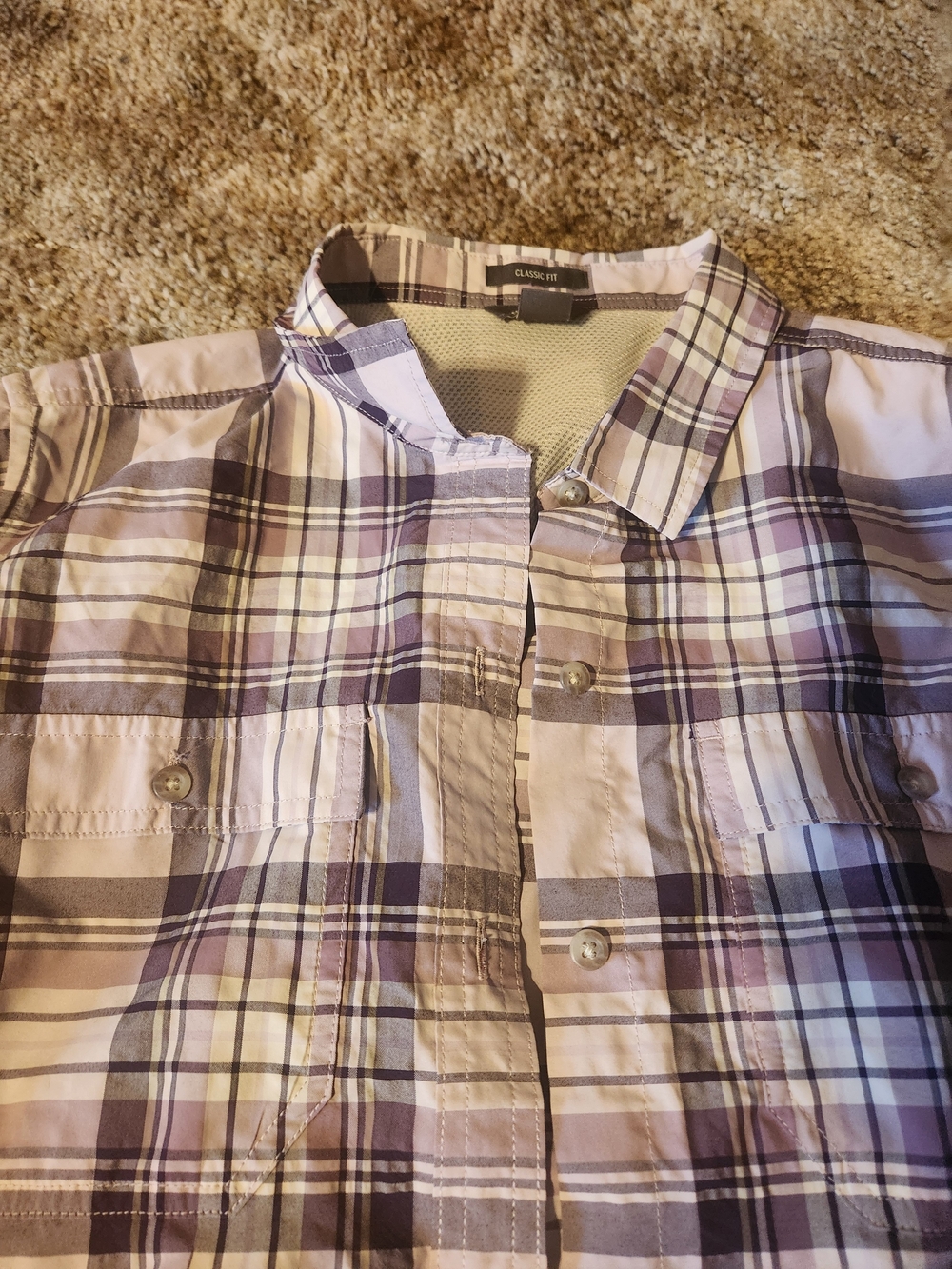 Eddie Bauer Lavender and Purple Plaid Button-Down Shirt